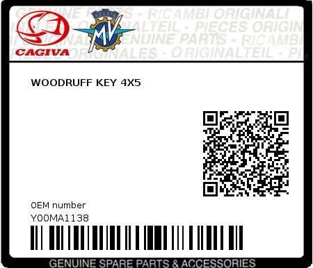 Product image: Cagiva - Y00MA1138 - WOODRUFF KEY 4X5  0