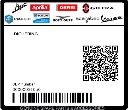 Product image: Piaggio - 00000031050 - .DICHTRING  0
