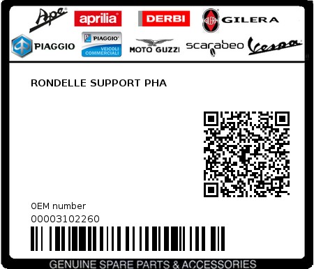 Product image: Piaggio - 00003102260 - RONDELLE SUPPORT PHA  0