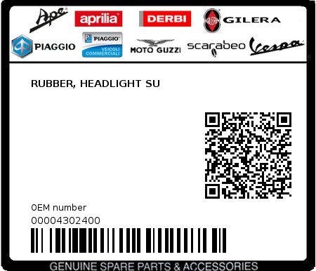 Product image: Piaggio - 00004302400 - RUBBER, HEADLIGHT SU  0