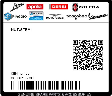 Product image: Piaggio - 00008502080 - NUT,STEM  0