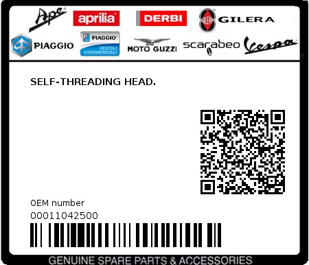 Product image: Piaggio - 00011042500 - SELF-THREADING HEAD.  0