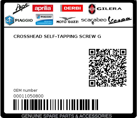 Product image: Piaggio - 00011050800 - CROSSHEAD SELF-TAPPING SCREW G  0