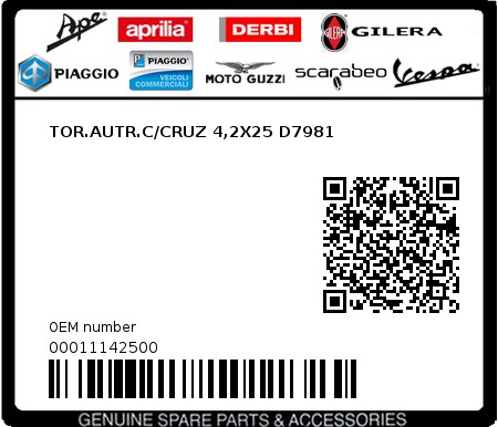 Product image: Piaggio - 00011142500 - TOR.AUTR.C/CRUZ 4,2X25 D7981  0