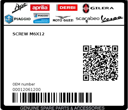 Product image: Piaggio - 00012061200 - SCREW M6X12  0
