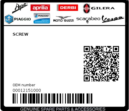 Product image: Piaggio - 00012151000 - SCREW  0