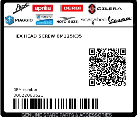 Product image: Piaggio - 00022083521 - HEX HEAD SCREW 8M125X35  0