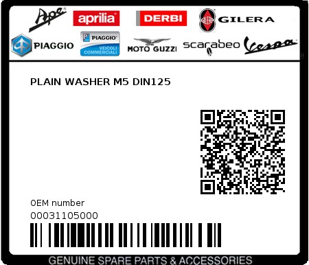 Product image: Piaggio - 00031105000 - PLAIN WASHER M5 DIN125  0