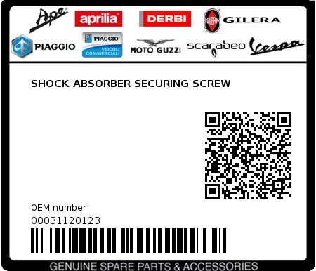 Product image: Piaggio - 00031120123 - SHOCK ABSORBER SECURING SCREW  0
