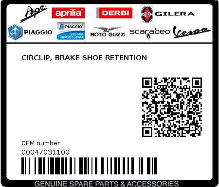 Product image: Piaggio - 00047031100 - CIRCLIP, BRAKE SHOE RETENTION  0