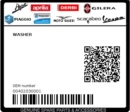 Product image: Piaggio - 00402030001 - WASHER  0