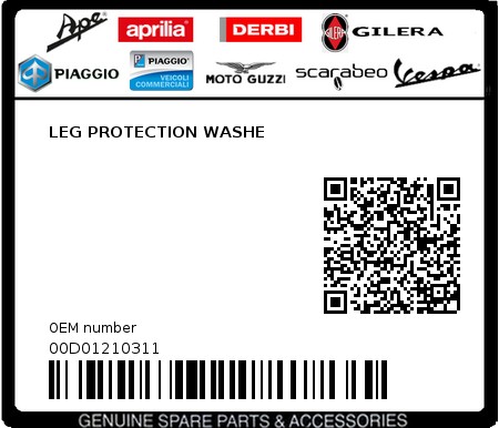 Product image: Piaggio - 00D01210311 - LEG PROTECTION WASHE  0