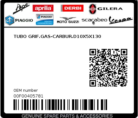 Product image: Piaggio - 00F00405781 - TUBO GRIF.GAS-CARBUR.D10X5X130  0