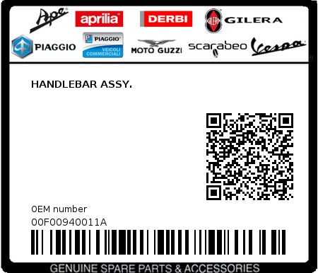 Product image: Piaggio - 00F00940011A - HANDLEBAR ASSY.  0