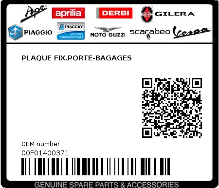 Product image: Piaggio - 00F01400371 - PLAQUE FIX.PORTE-BAGAGES  0