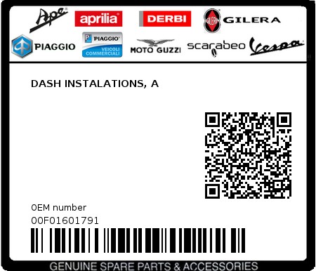 Product image: Piaggio - 00F01601791 - DASH INSTALATIONS, A  0