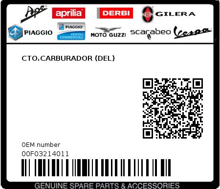 Product image: Piaggio - 00F03214011 - CTO.CARBURADOR (DEL)  0