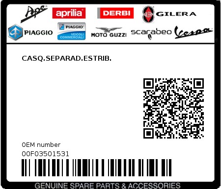 Product image: Piaggio - 00F03501531 - CASQ.SEPARAD.ESTRIB.  0