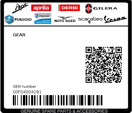 Product image: Piaggio - 00F04004281 - GEAR  0