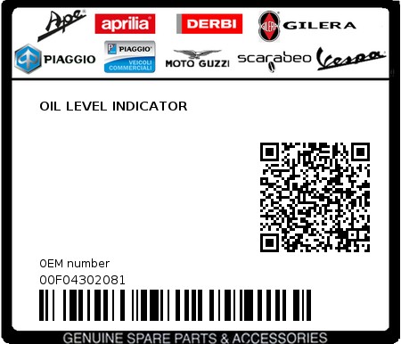 Product image: Piaggio - 00F04302081 - OIL LEVEL INDICATOR  0