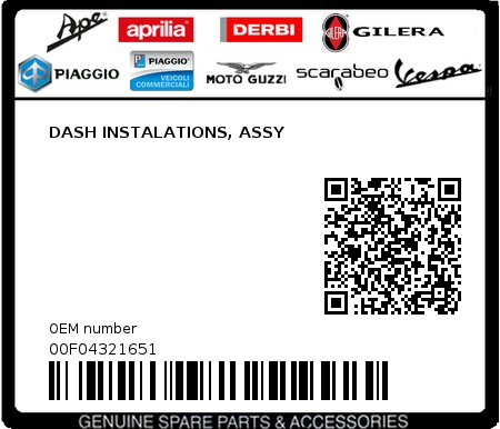 Product image: Piaggio - 00F04321651 - DASH INSTALATIONS, ASSY  0