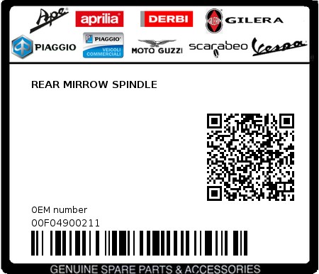 Product image: Piaggio - 00F04900211 - REAR MIRROW SPINDLE  0