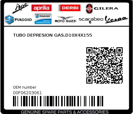 Product image: Piaggio - 00F06203061 - TUBO DEPRESION GAS.D10X4X155  0