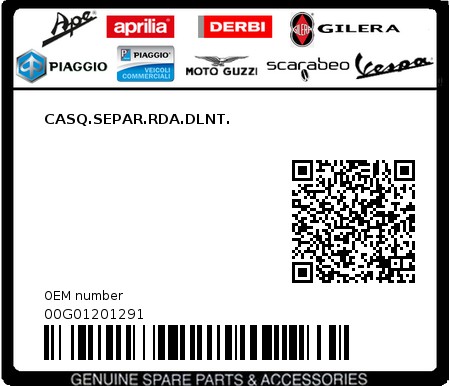 Product image: Piaggio - 00G01201291 - CASQ.SEPAR.RDA.DLNT.  0