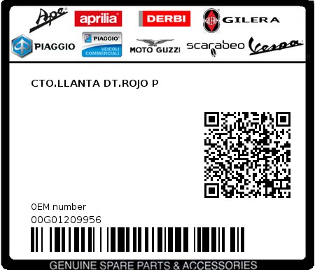 Product image: Piaggio - 00G01209956 - CTO.LLANTA DT.ROJO P  0