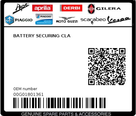 Product image: Piaggio - 00G01801361 - BATTERY SECURING CLA  0