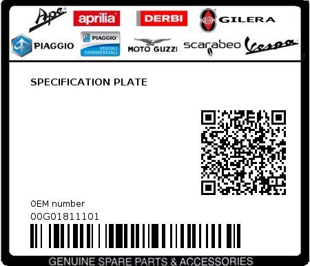 Product image: Piaggio - 00G01811101 - SPECIFICATION PLATE  0