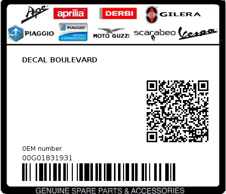 Product image: Piaggio - 00G01831931 - DECAL BOULEVARD  0
