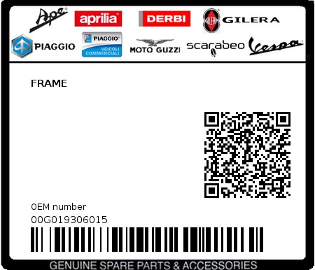 Product image: Piaggio - 00G019306015 - FRAME  0