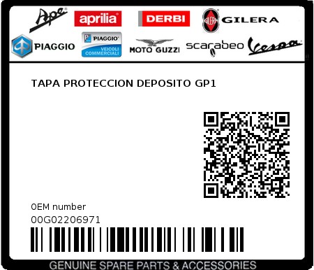 Product image: Piaggio - 00G02206971 - TAPA PROTECCION DEPOSITO GP1  0