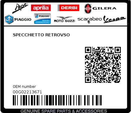 Product image: Piaggio - 00G02213671 - SPECCHIETTO RETROVSO  0