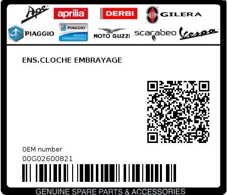 Product image: Piaggio - 00G02600821 - ENS.CLOCHE EMBRAYAGE  0