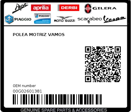 Product image: Piaggio - 00G02601381 - POLEA MOTRIZ VAMOS  0