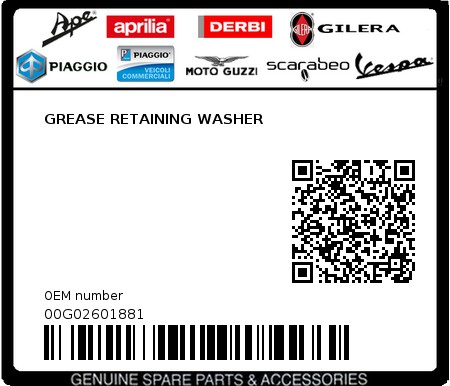 Product image: Piaggio - 00G02601881 - GREASE RETAINING WASHER  0