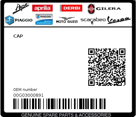 Product image: Piaggio - 00G03000891 - CAP  0