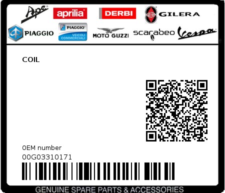 Product image: Piaggio - 00G03310171 - COIL  0