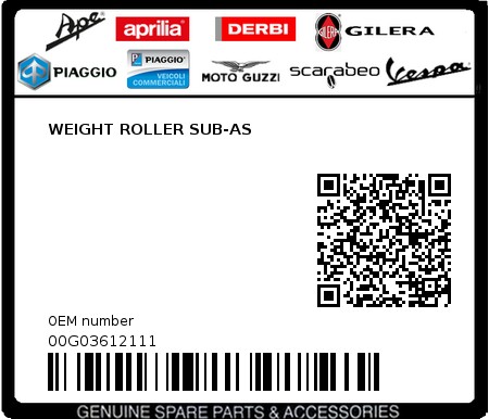 Product image: Piaggio - 00G03612111 - WEIGHT ROLLER SUB-AS  0