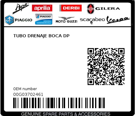 Product image: Piaggio - 00G03702461 - TUBO DRENAJE BOCA DP  0