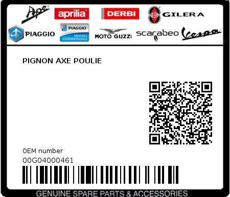 Product image: Piaggio - 00G04000461 - PIGNON AXE POULIE  0