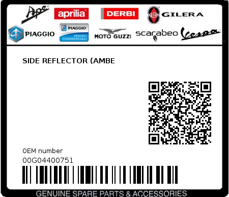 Product image: Piaggio - 00G04400751 - SIDE REFLECTOR (AMBE  0