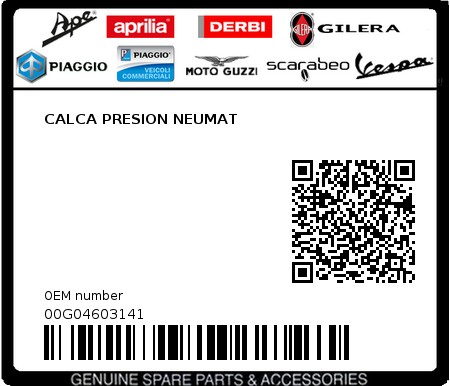 Product image: Piaggio - 00G04603141 - CALCA PRESION NEUMAT  0