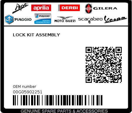 Product image: Piaggio - 00G05902251 - LOCK KIT ASSEMBLY  0