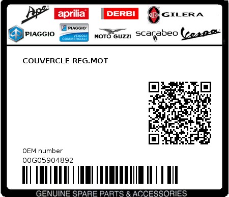 Product image: Piaggio - 00G05904892 - COUVERCLE REG.MOT  0