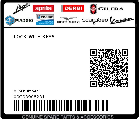 Product image: Piaggio - 00G05908251 - LOCK WITH KEYS  0