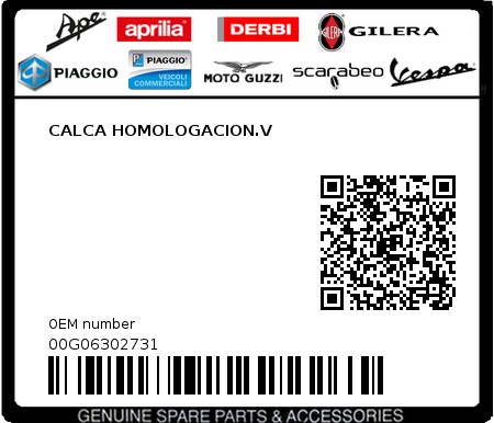 Product image: Piaggio - 00G06302731 - CALCA HOMOLOGACION.V  0