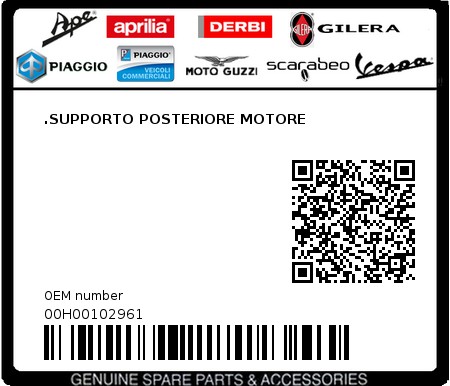 Product image: Piaggio - 00H00102961 - .SUPPORTO POSTERIORE MOTORE  0